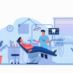 歯科クリニックで治療を行う歯科医師と治療を受ける患者